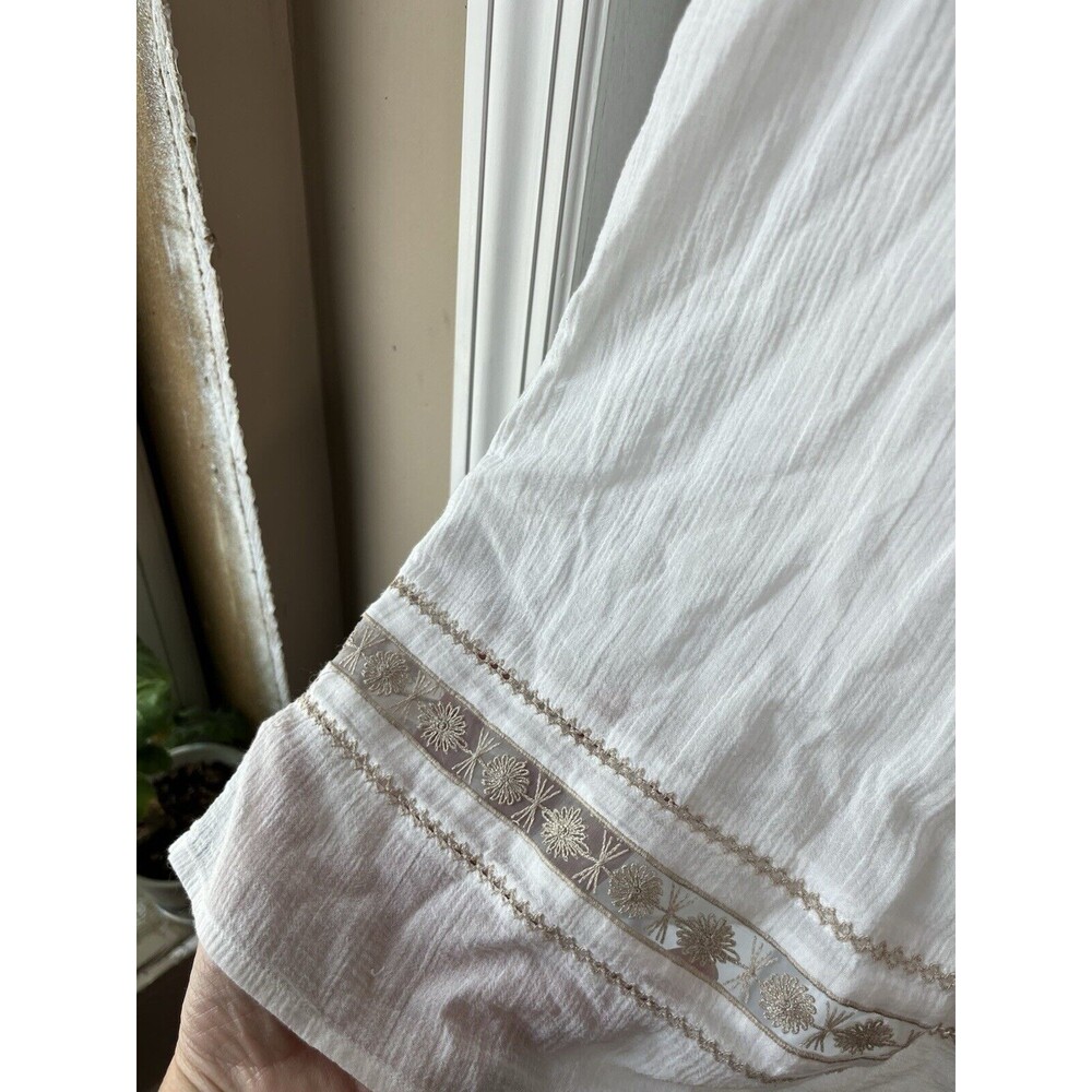 Eddie Bauer Woman White Gauzy Cotton Tunic Top Boho Western Hippie Festival S - Picture 3 of 11